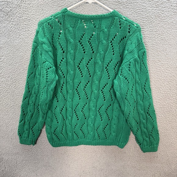 Vintage Kenya Collection Sweater Womens Small Green Crewneck Cable Knit 90s Y2K - Picture 2 of 9